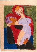 Ernst Ludwig Kirchner Lovers (The Hembusses)- colour-woodcut France oil painting artist